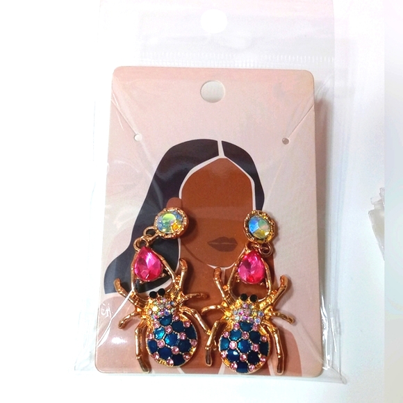 Betsey Johnson Style Maximalist Rhinestone Spider Earrings NWOT - Picture 5 of 6